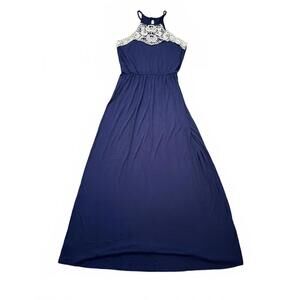 NEW Love Luscious Maxi Dress Small Navy Blue White Crochet Lace Sleeveless